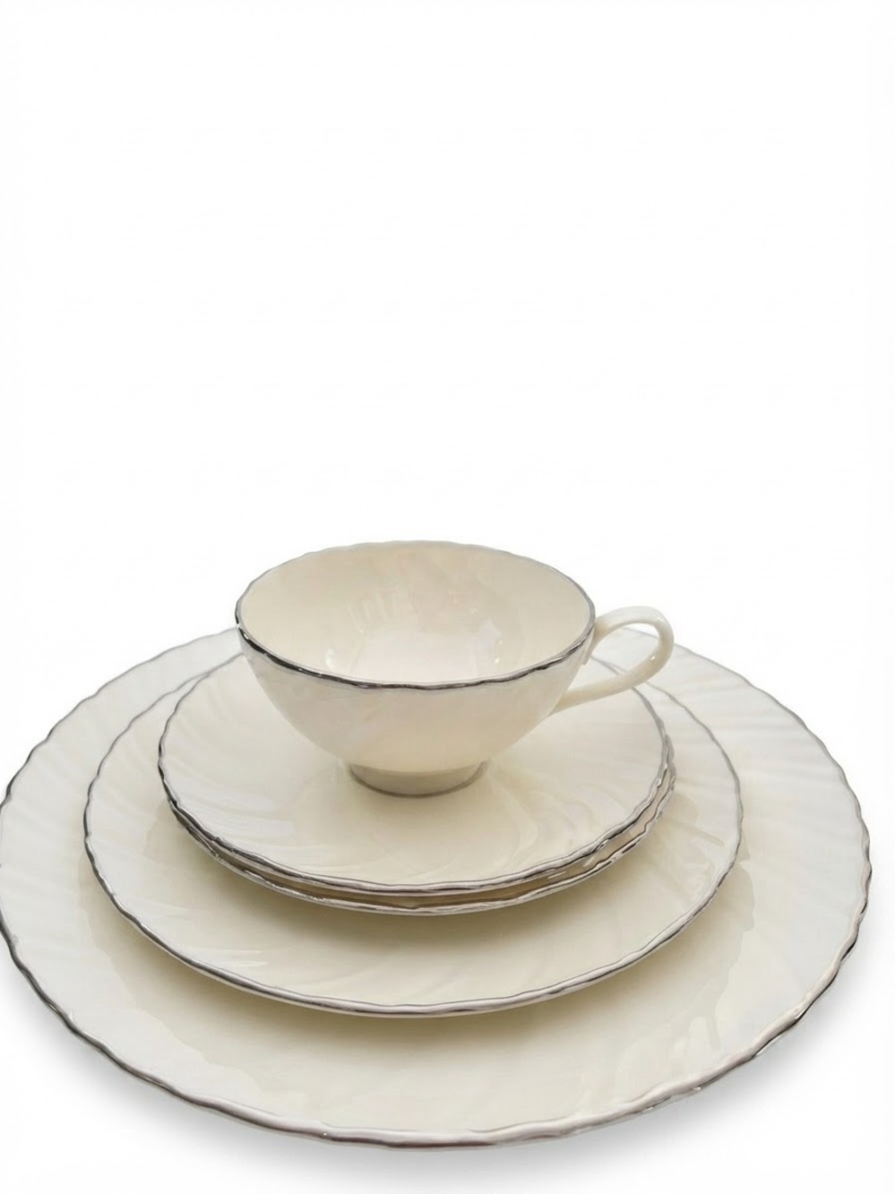 Lenox "Weatherly" Pattern Cream Swirl Platinum Trim 5 Pc Place Setting USA Made